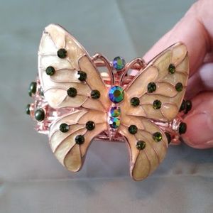 Green, White and Gold Butterfly Cuff Bracelet
